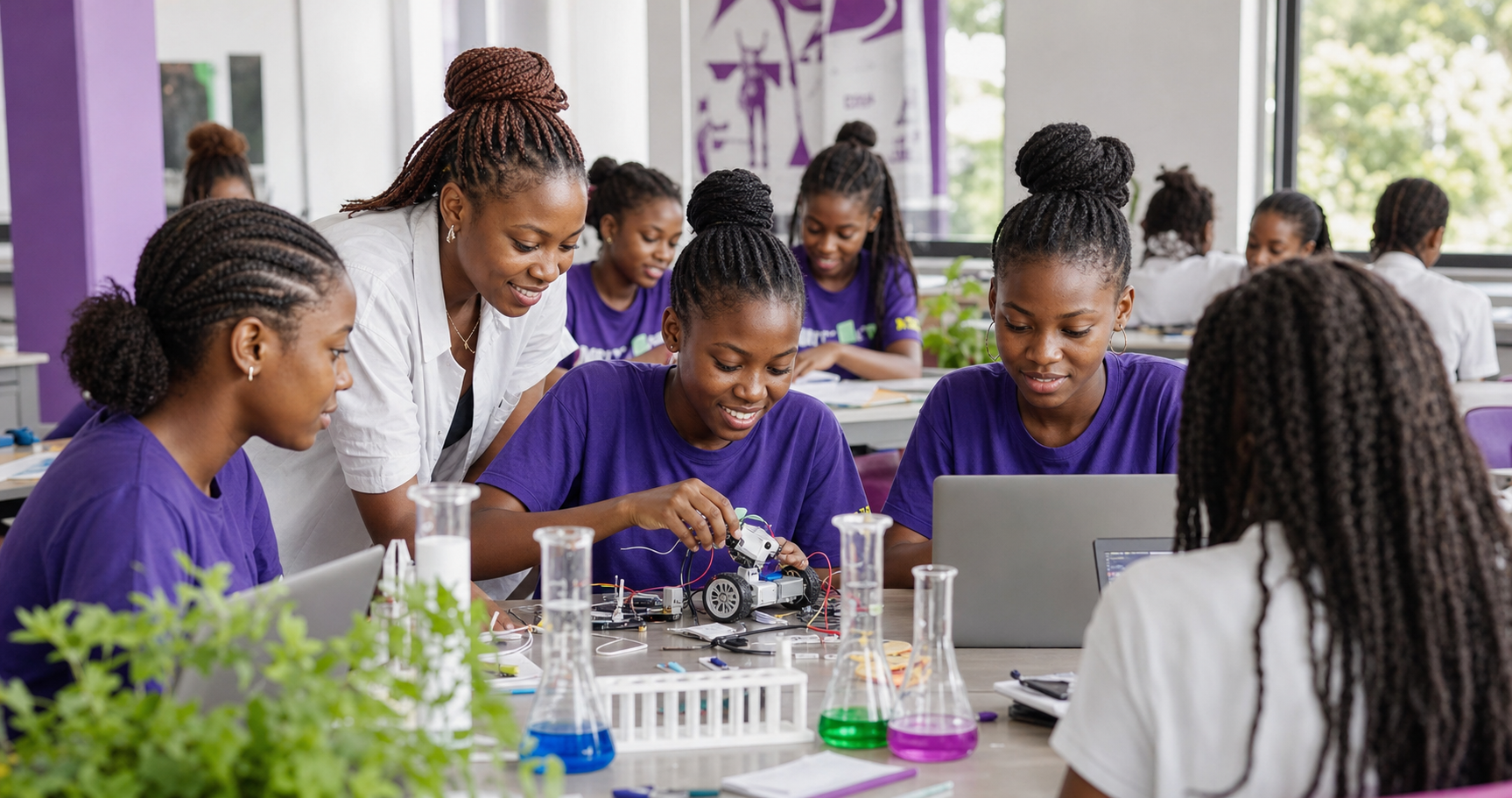 African girls participating in a hands-on STEM workshop